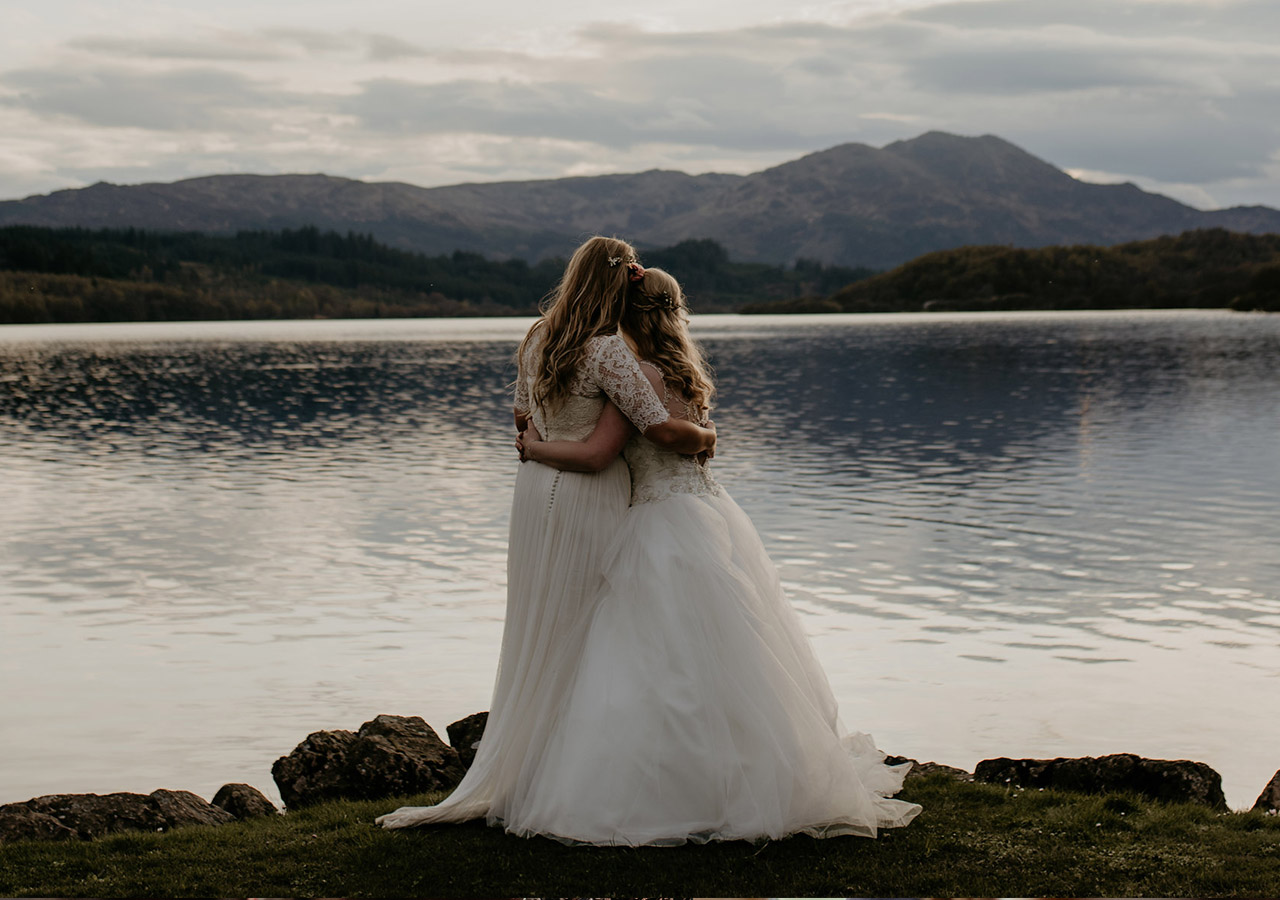 Two brides on the shore of Loch Venacahr