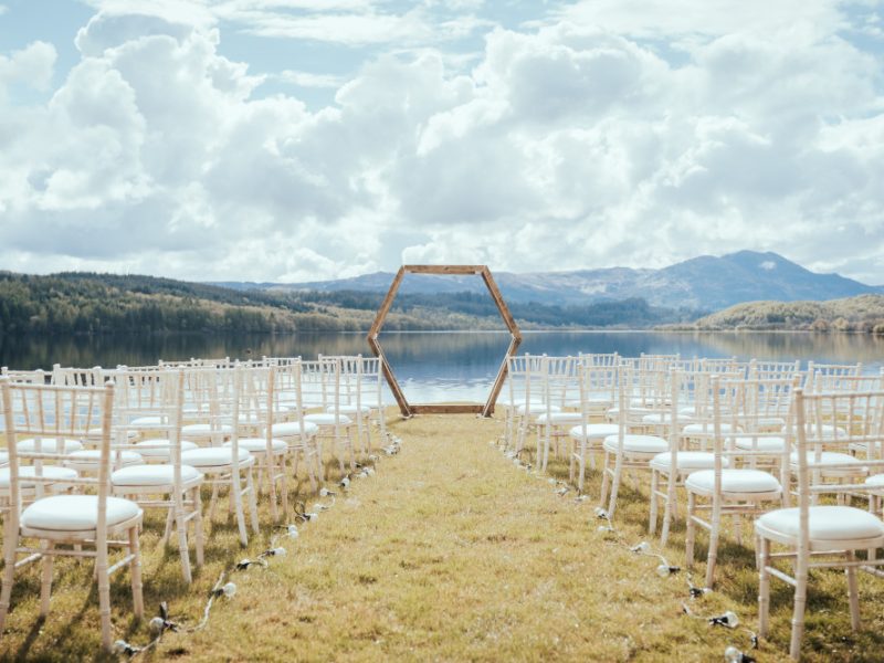 Outdoor ceremony set up at Venachar Lochside